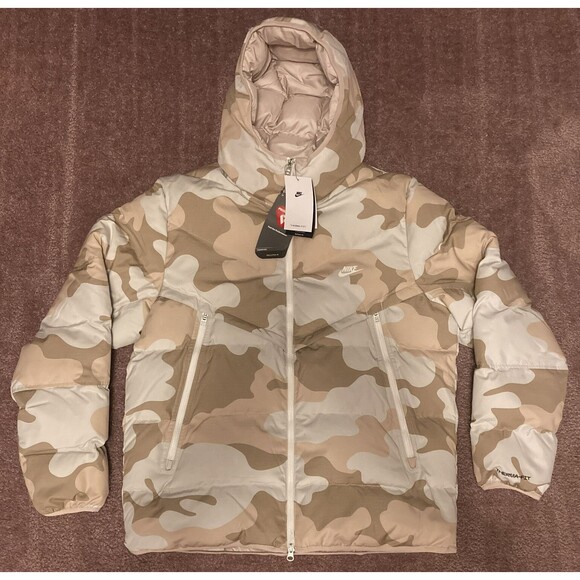 Nike Men's Sportswear Thermal Hooded Windrunner Camo Jacket Tan Large DQ4935-072